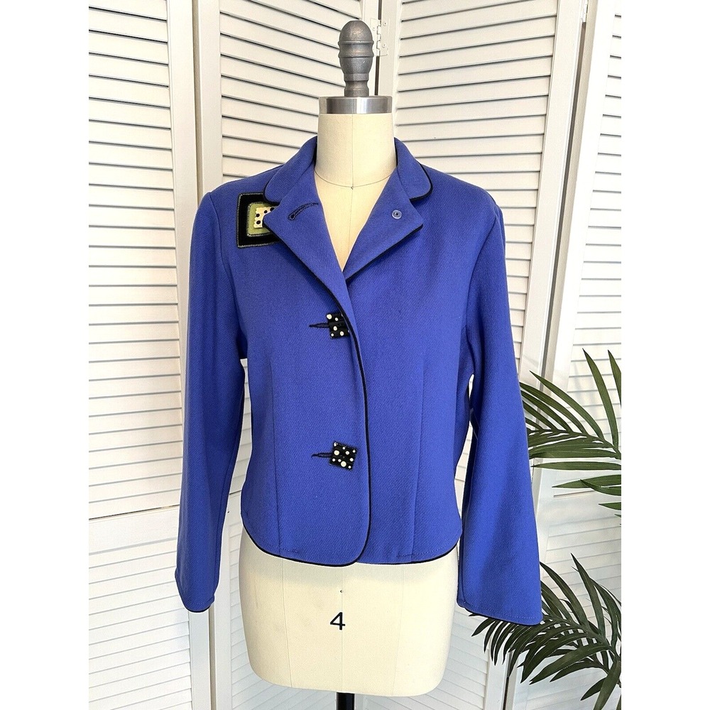 MaryLou Ozbolt Storer Art-To-Wear Cobalt Blue Wool Cropped Jacket Size XS